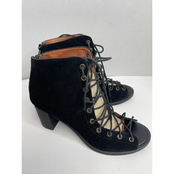 Jeffrey Campbell Cors peep toe lace up suede heel booties size 11 black - Picture 9 of 11